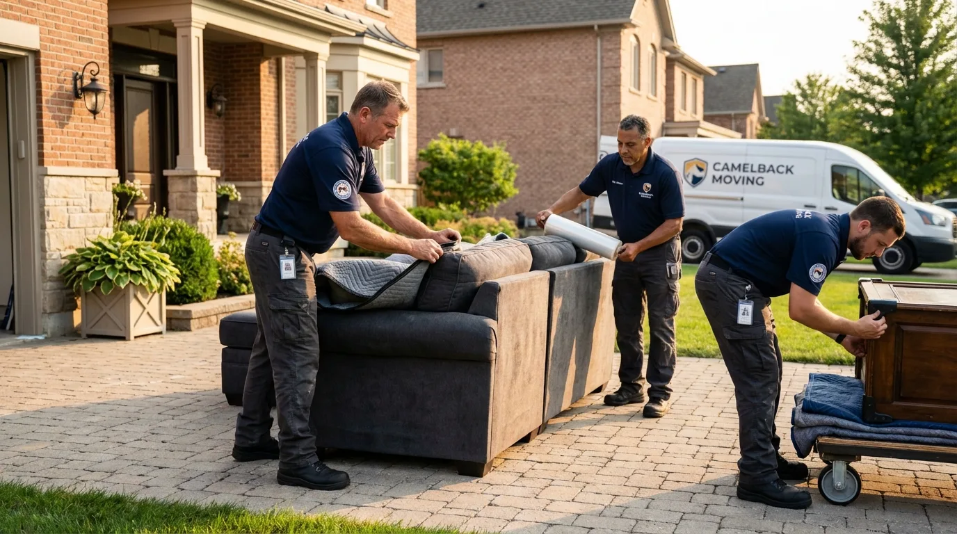 Large estate moving crew wrapping furniture in Chandler, IN